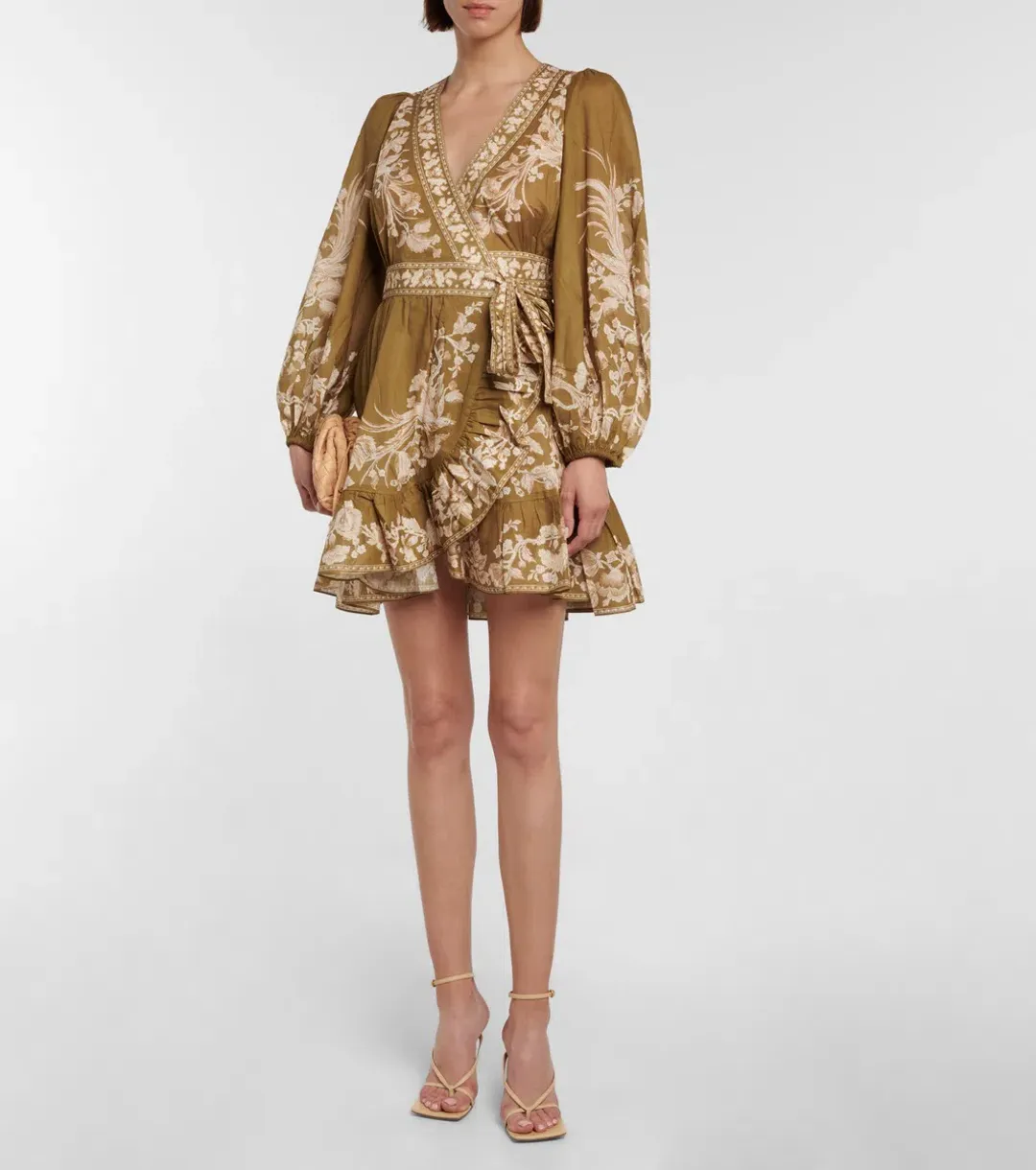 Zimmermann The Anneke Wrap Mini Dress in Olive Bird Size 3 for rent on The Volte - main image