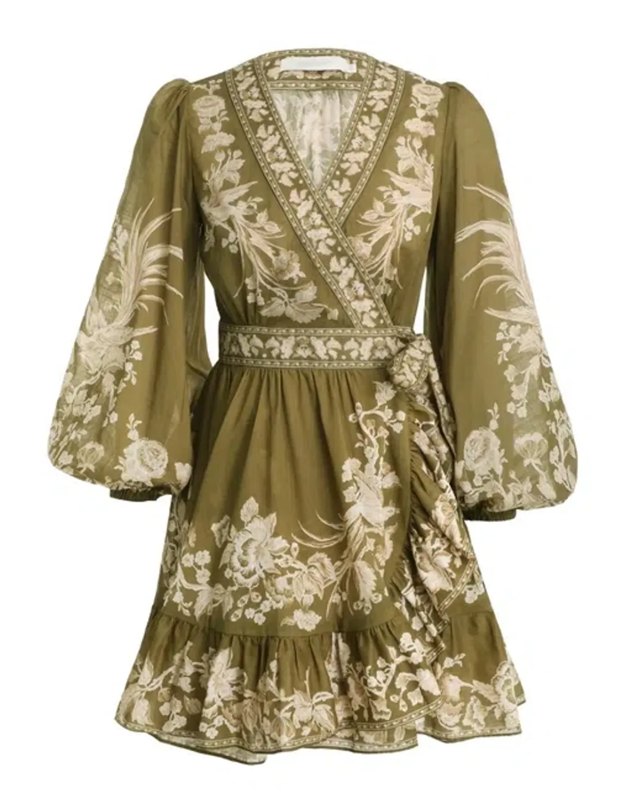 Zimmermann The Anneke Wrap Mini Dress in Olive Bird Size 3 - Image 2