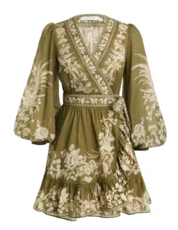 Zimmermann The Anneke Wrap Mini Dress in Olive Bird Size 3 for rent on The Volte - image 2