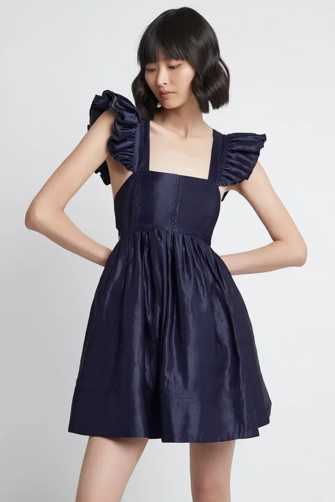 Aje Revitalise Frill Mini Dress Indigo Size 4 for rent on The Volte - main image