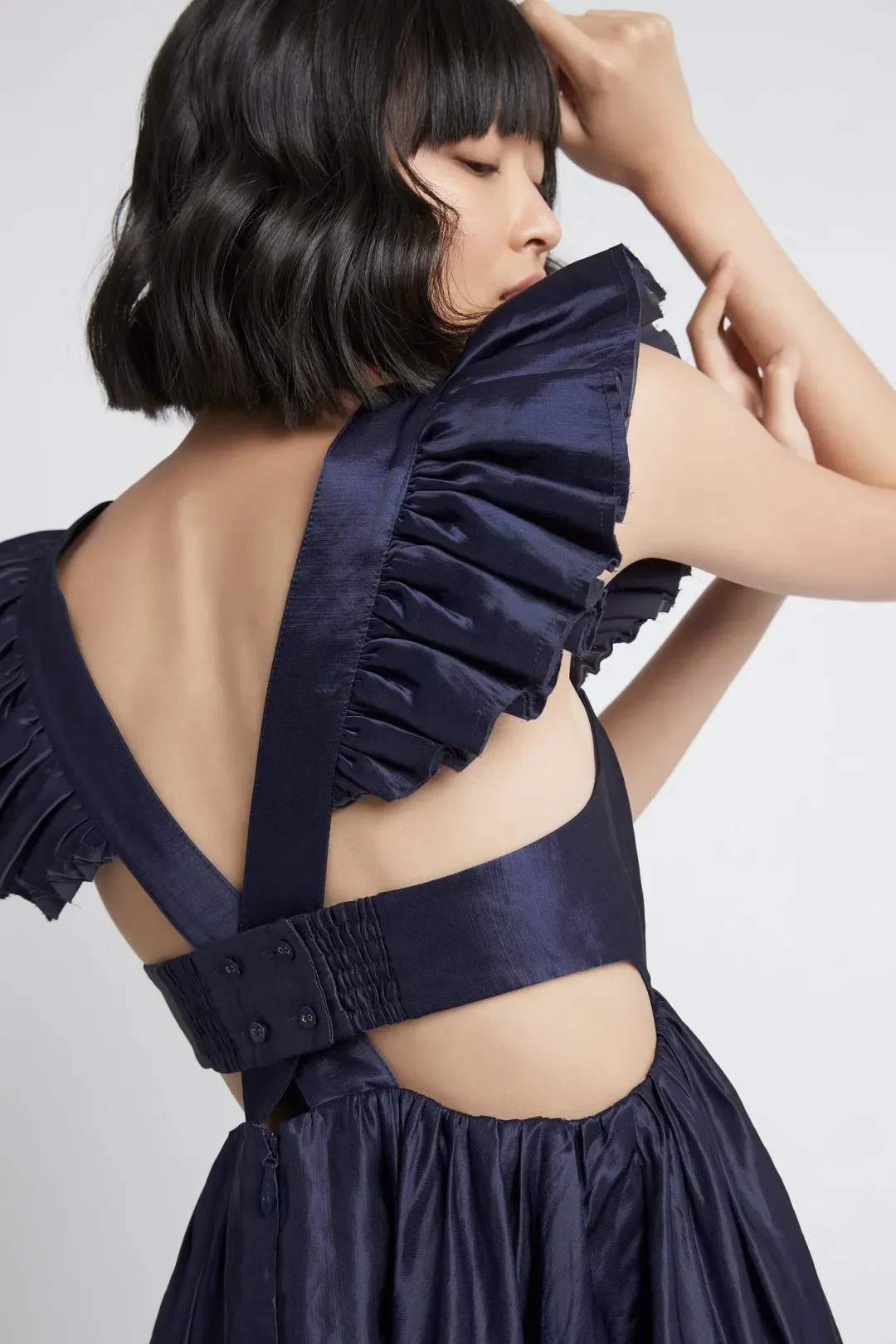 Aje Revitalise Frill Mini Dress Indigo Size 4 for rent on The Volte - main image