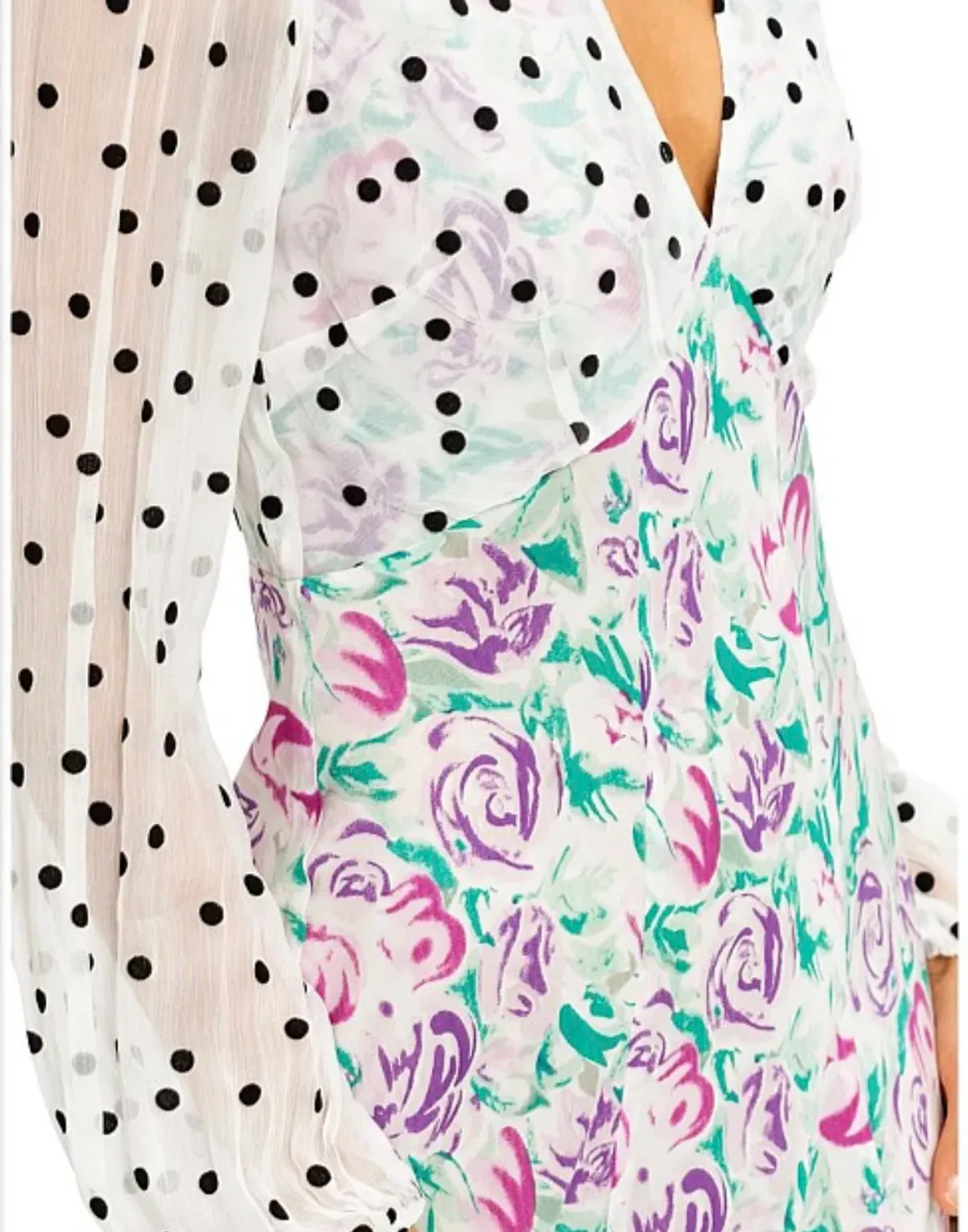 Rixo Melanie Dress In Polka Dot Italian Floral Pink Teal Size XS - Image 5
