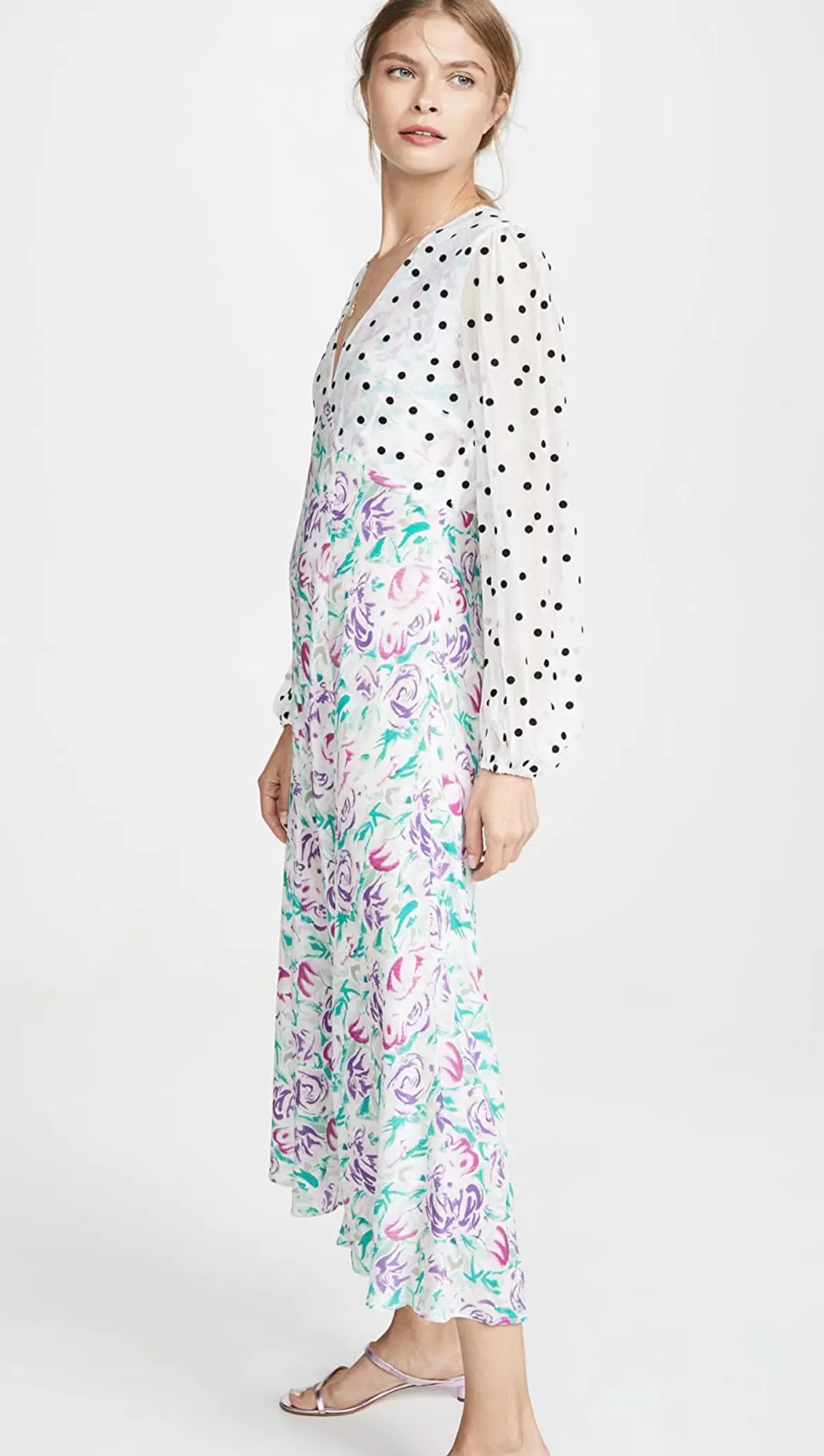 Rixo Melanie Dress In Polka Dot Italian Floral Pink Teal Size XS - Image 3