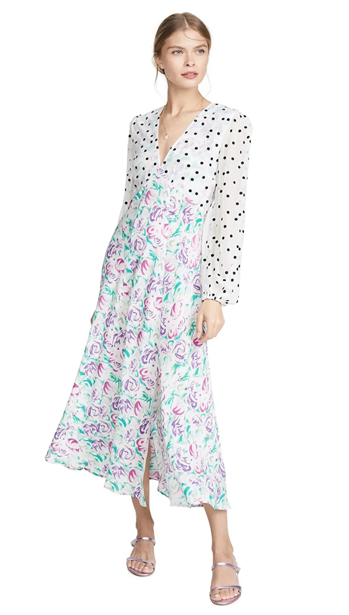 Rixo Melanie Dress In Polka Dot Italian Floral Pink Teal Size XS - Image 2