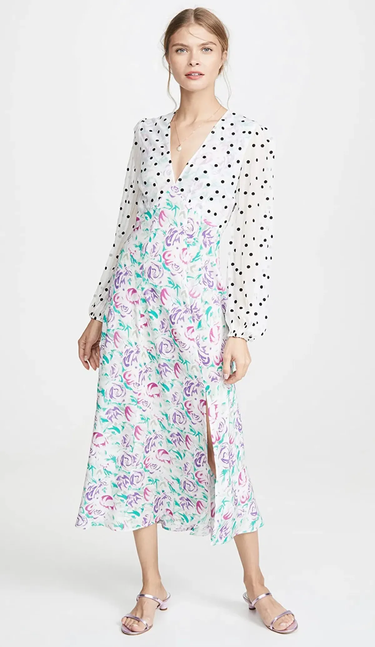 Rixo Melanie Dress In Polka Dot Italian Floral Pink Teal Size XS - Image 1