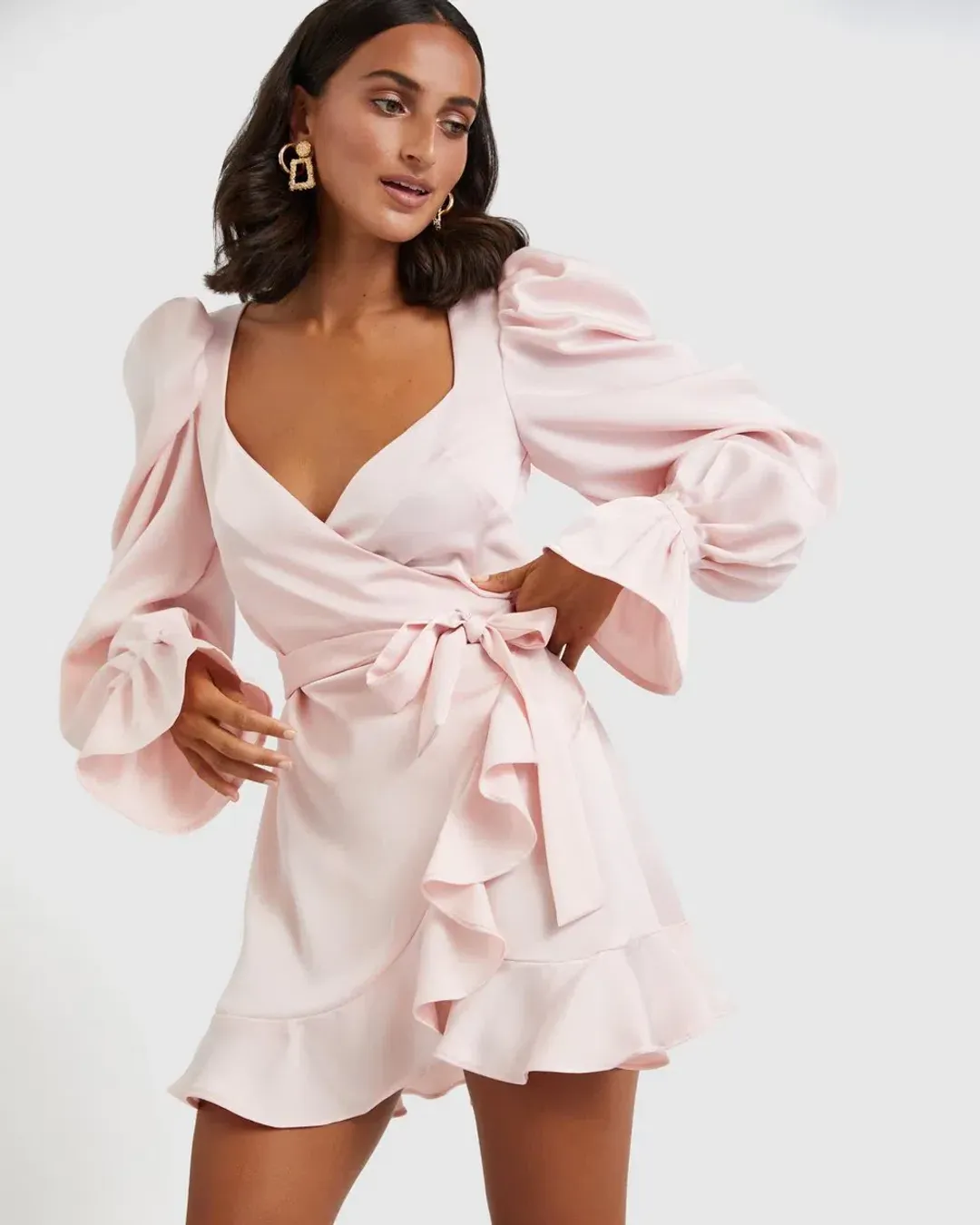 By Johnny Tulip Frill Wrap Mini Dress Pink Size 6 for rent on The Volte - main image