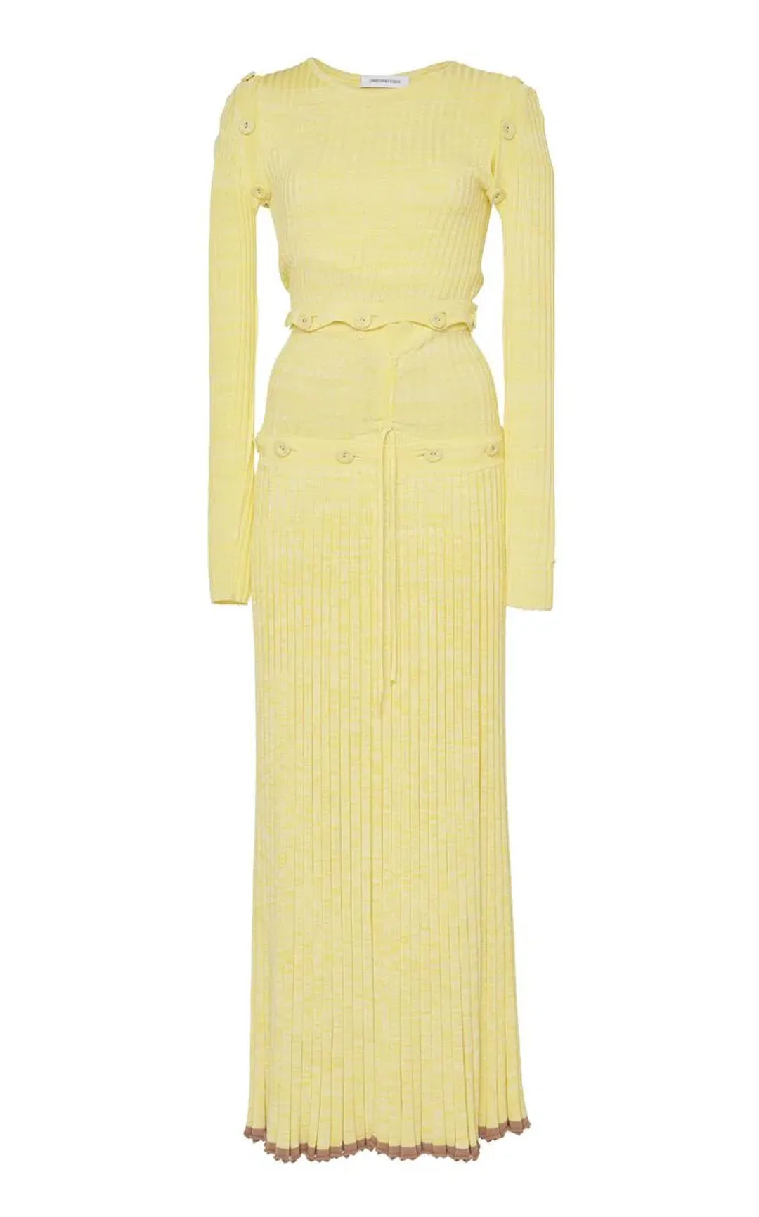 Christopher Esber Button Embellished Stretch Knit Maxi Dress Yellow Size 8 for rent on The Volte - main image
