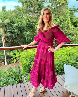 Zimmermann Pleated Off Shoulder Midi Dress Berry Size 2 / AU 12 for rent on The Volte - image 4