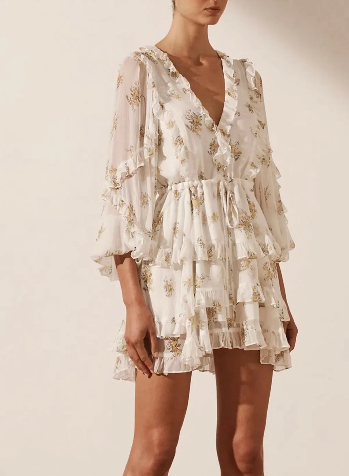 Shona Joy Julieta Balloon Sleeve Frill Mini Dress Print Size 8 - Image 2