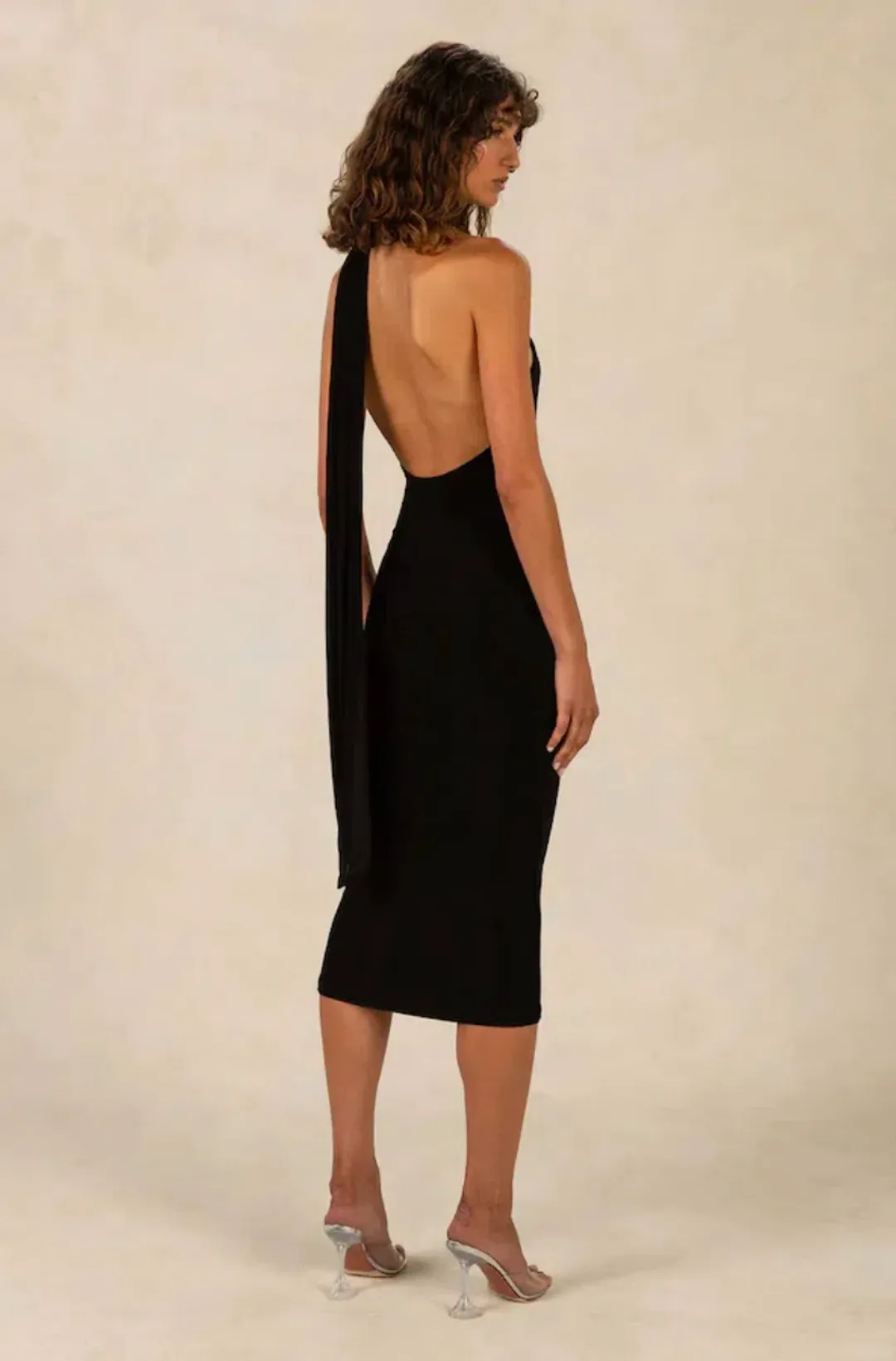 Misha Nicollette Slinky Jersey Midi Dress Black Size 8 for rent on The Volte - main image