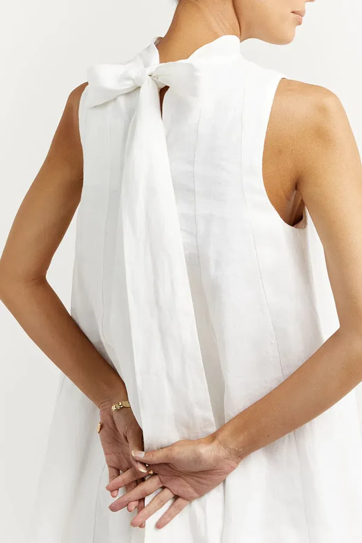 Dissh Linen Panel Mini Dress White Size 10 - Image 2