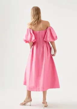 Aje Eugenia Off Shoulder Midi Dress Pink Size AU 12 for rent on The Volte - image 3