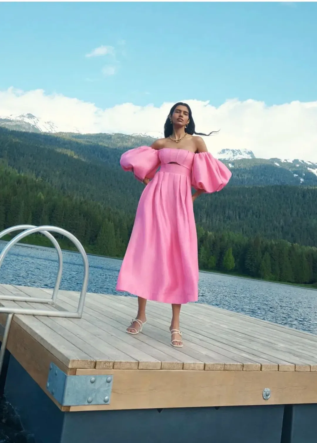 Aje Eugenia Off Shoulder Midi Dress Pink Size AU 12 for rent on The Volte - main image