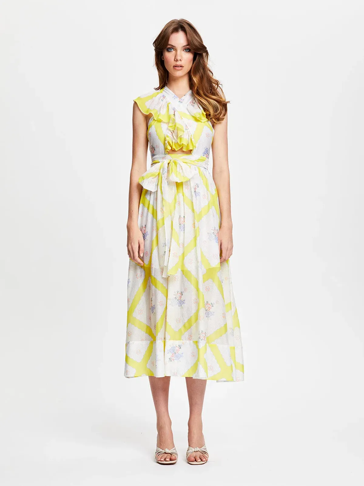 Alice McCall LA Girl Midi Dress Citrus Size 6 for rent on The Volte - main image