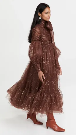 Zimmermann Tempo Ruched Glitter Tulle Gown Brown Size 2/ AU 12 for rent on The Volte - image 1