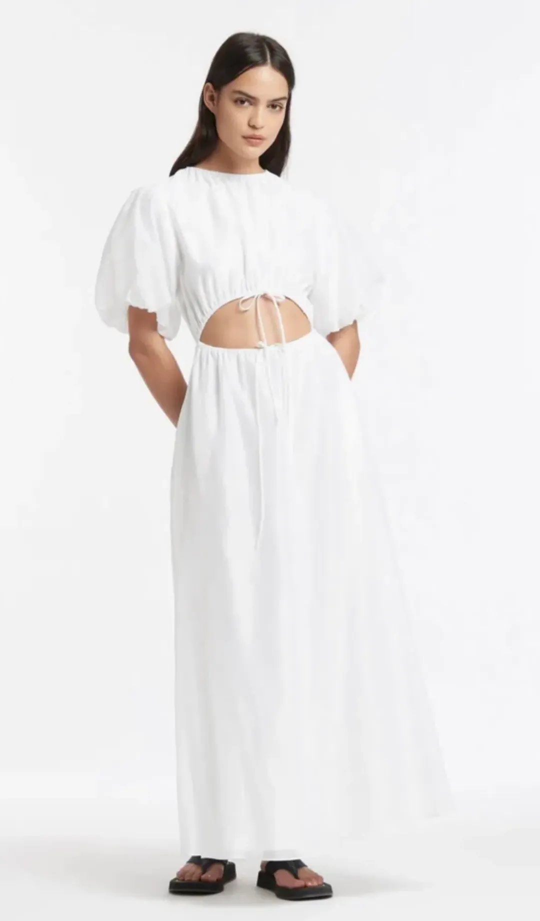 Sir the Label Franc Puff Sleeve Midi Dress White Size 3 / AU 12 for rent on The Volte - main image