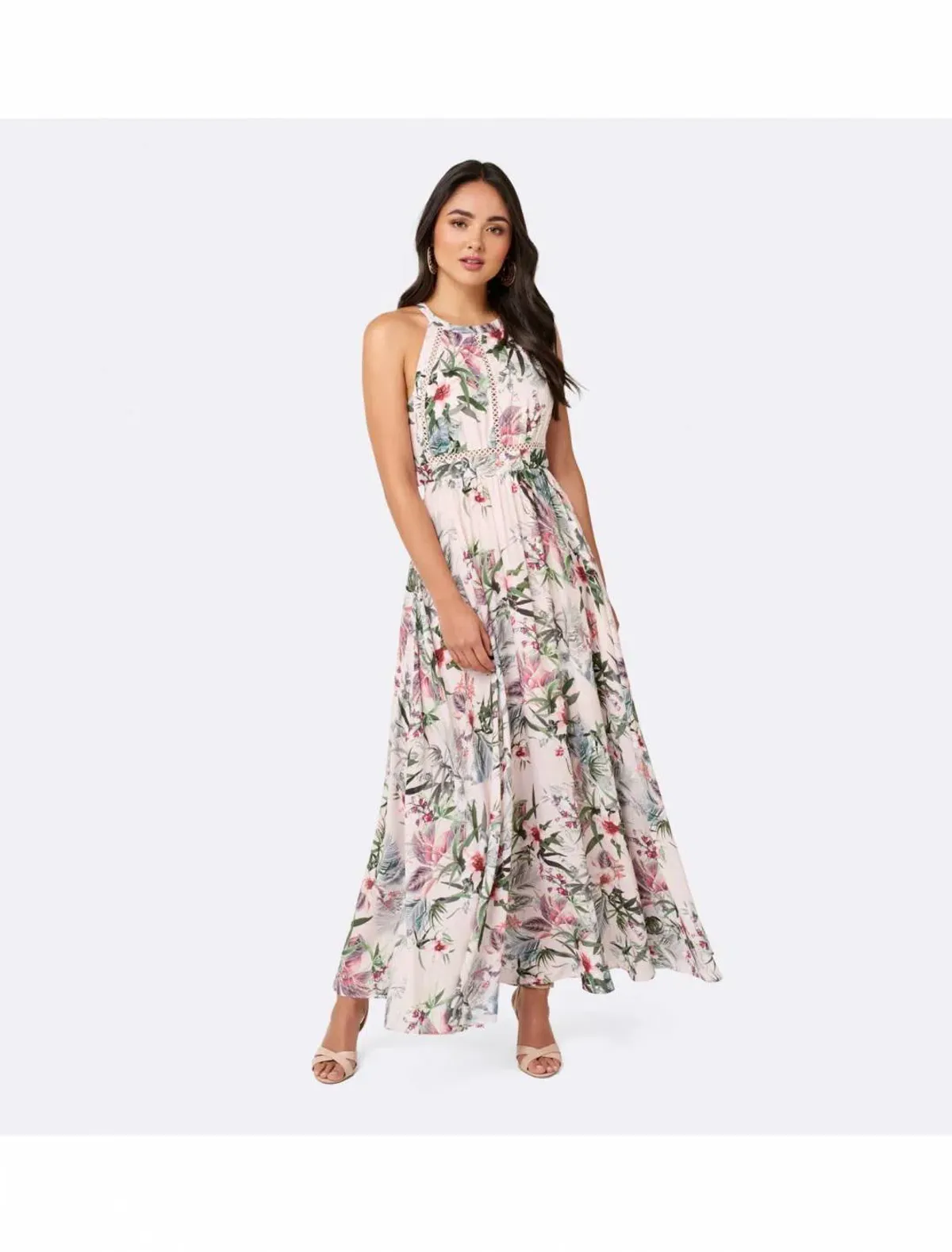 Forever Unique Elka Lace Spliced Maxi Cut Out Dress Print Size 8 for rent on The Volte - main image