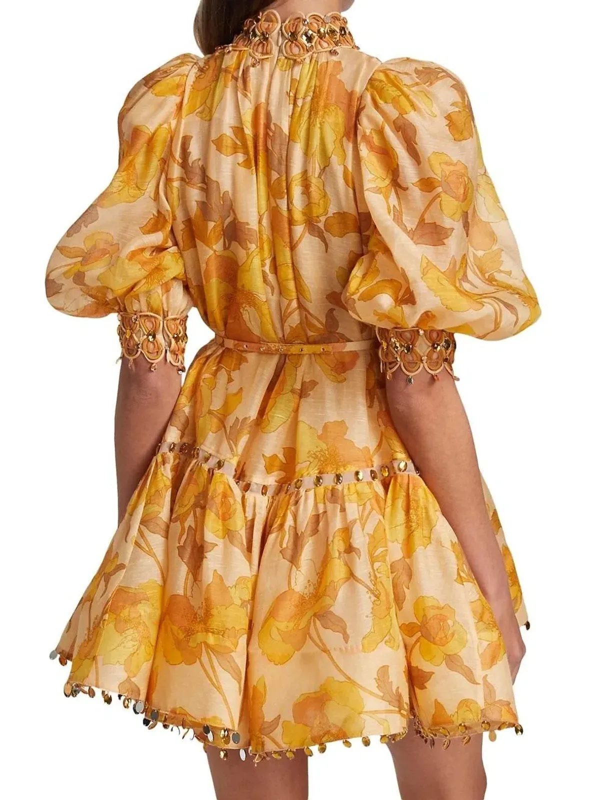 Zimmermann Tempo Trim Rouleau Mini Dress Gold Peonies Size 3 - Image 3