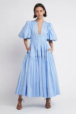 Aje Fallingwater Gathered Midi Dress Light Blue Size 8 for rent on The Volte - image 1