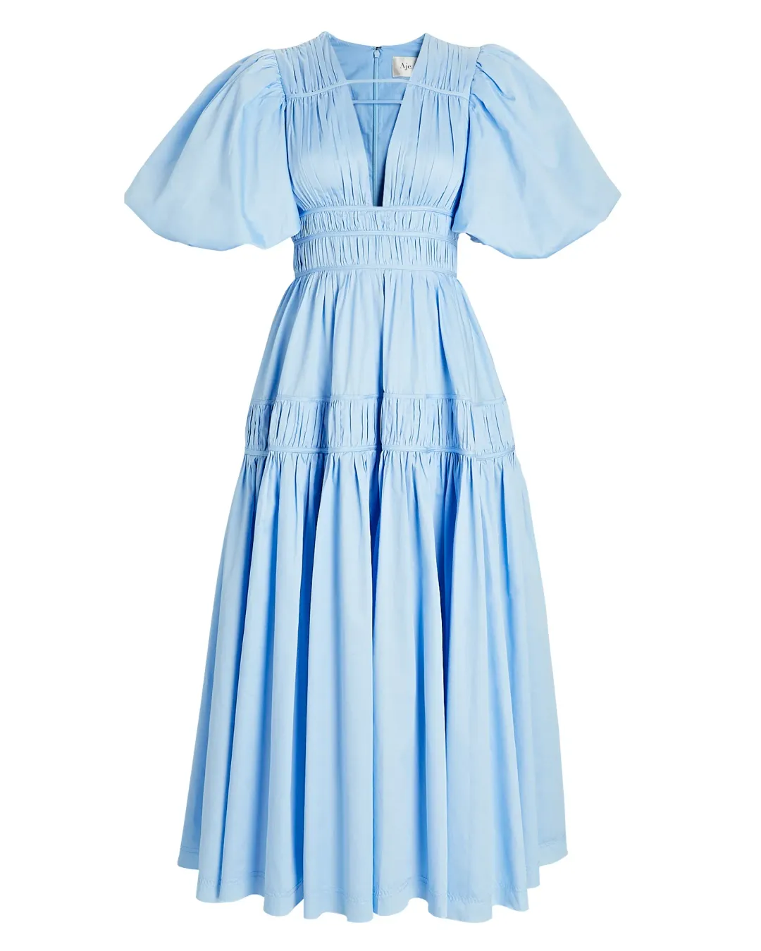 Aje Fallingwater Gathered Midi Dress Light Blue Size 8 for rent on The Volte - main image