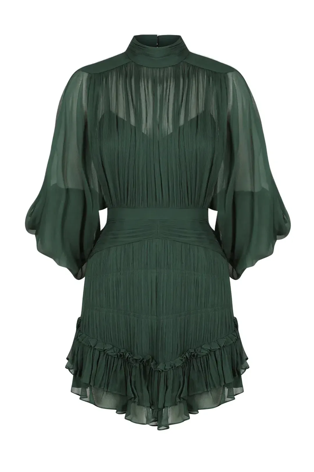 Shona Joy Leonie Long Sleeve Ruched Mini Dress Rosemary Green Size 10 for rent on The Volte - main image