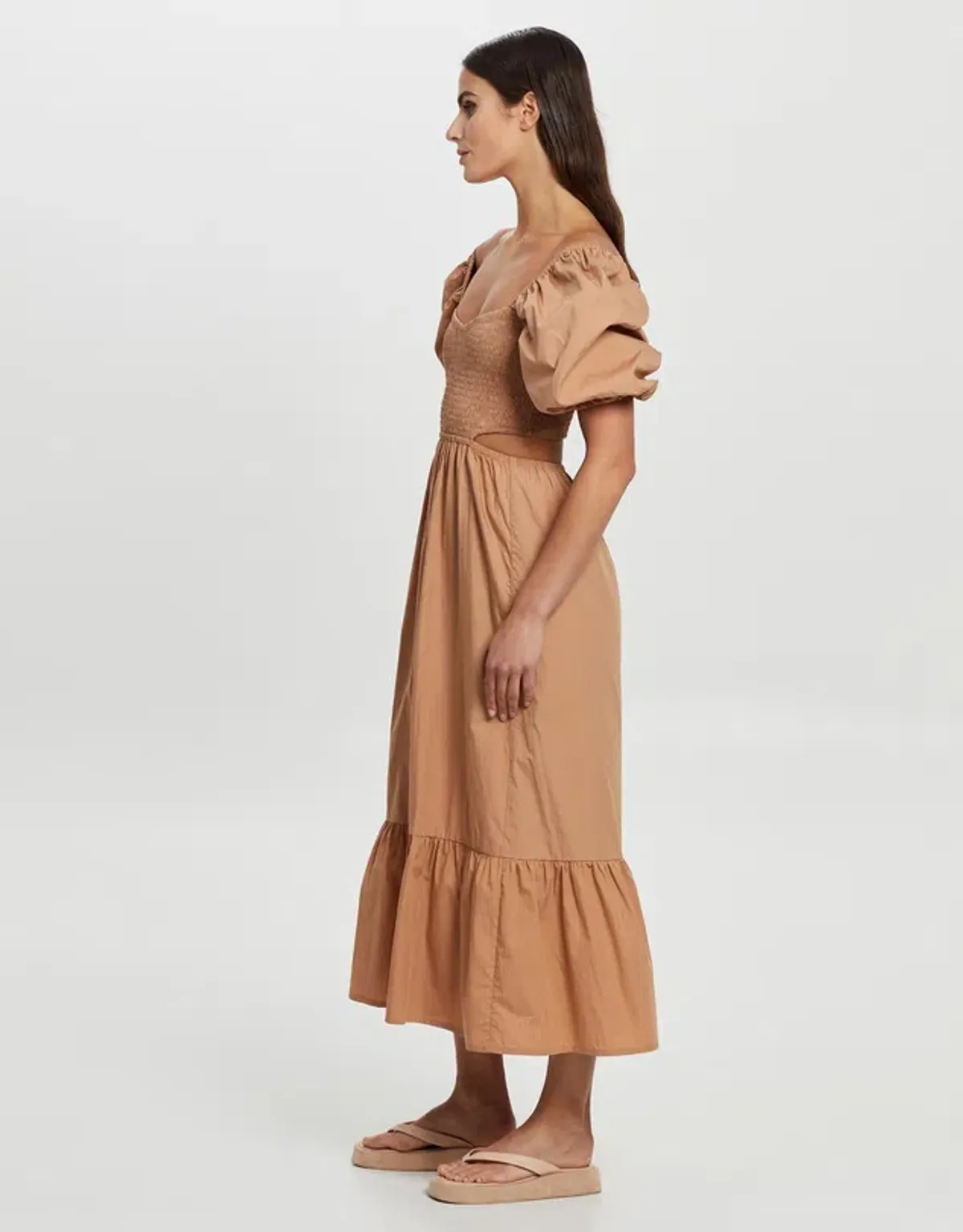 Faithfull Bloom Midi Dress Plain Hazelnut Size 10 - Image 3