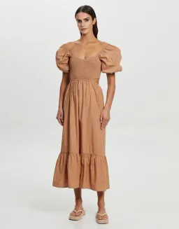 Faithfull Bloom Midi Dress Plain Hazelnut Size 10 for rent on The Volte - image 1