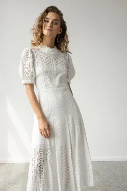 Self Portrait White Cotton Broderie Dress White Size 8 for rent on The Volte - image 5