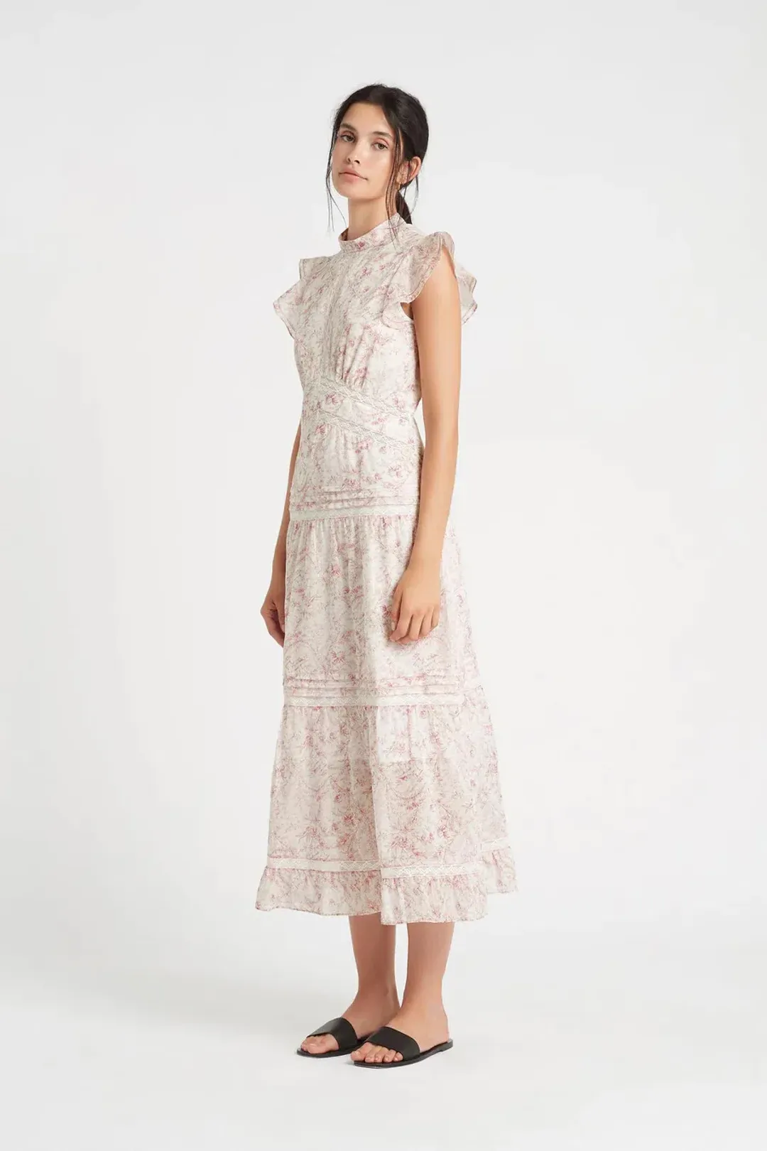 Sir the Label Caprice Ruffled Floral-Print Cotton Dress Pink/Ivory Size 0 / AU 6 for rent on The Volte - main image