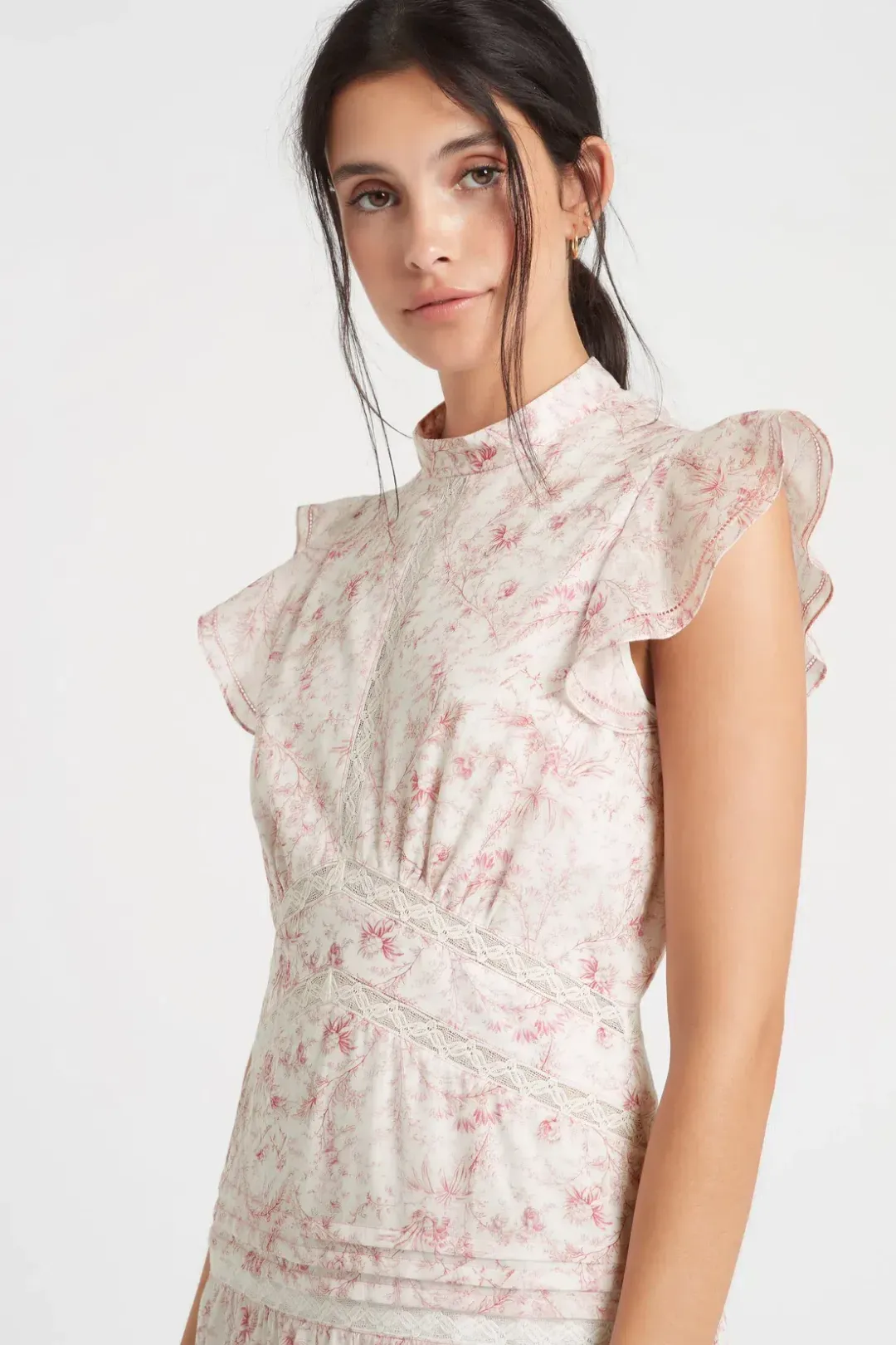 Sir the Label Caprice Ruffled Floral-Print Cotton Dress Pink/Ivory Size 0 / AU 6 for rent on The Volte - main image
