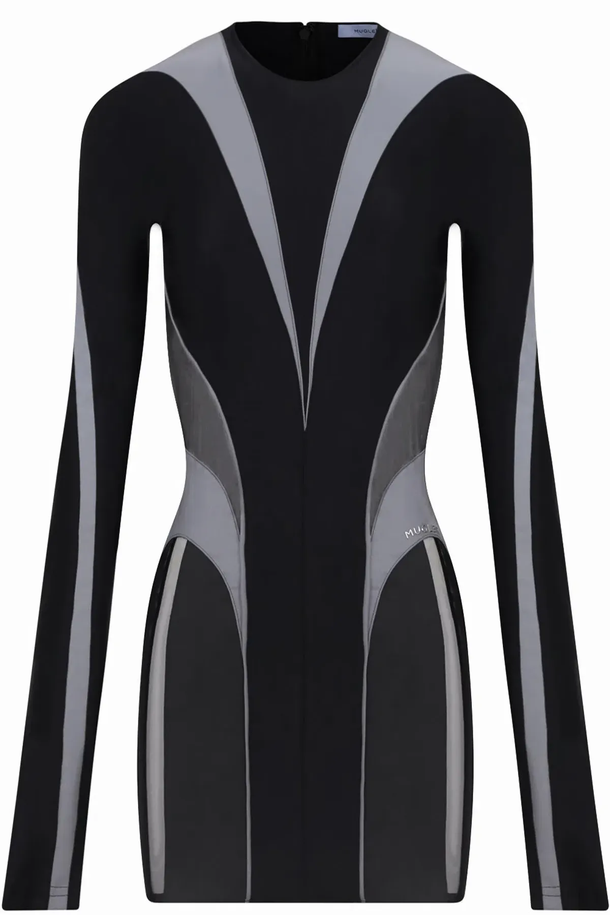 Mugler Reflective Mesh Long Sleeve Mini Dress Black/Silver Size 6 - Image 3