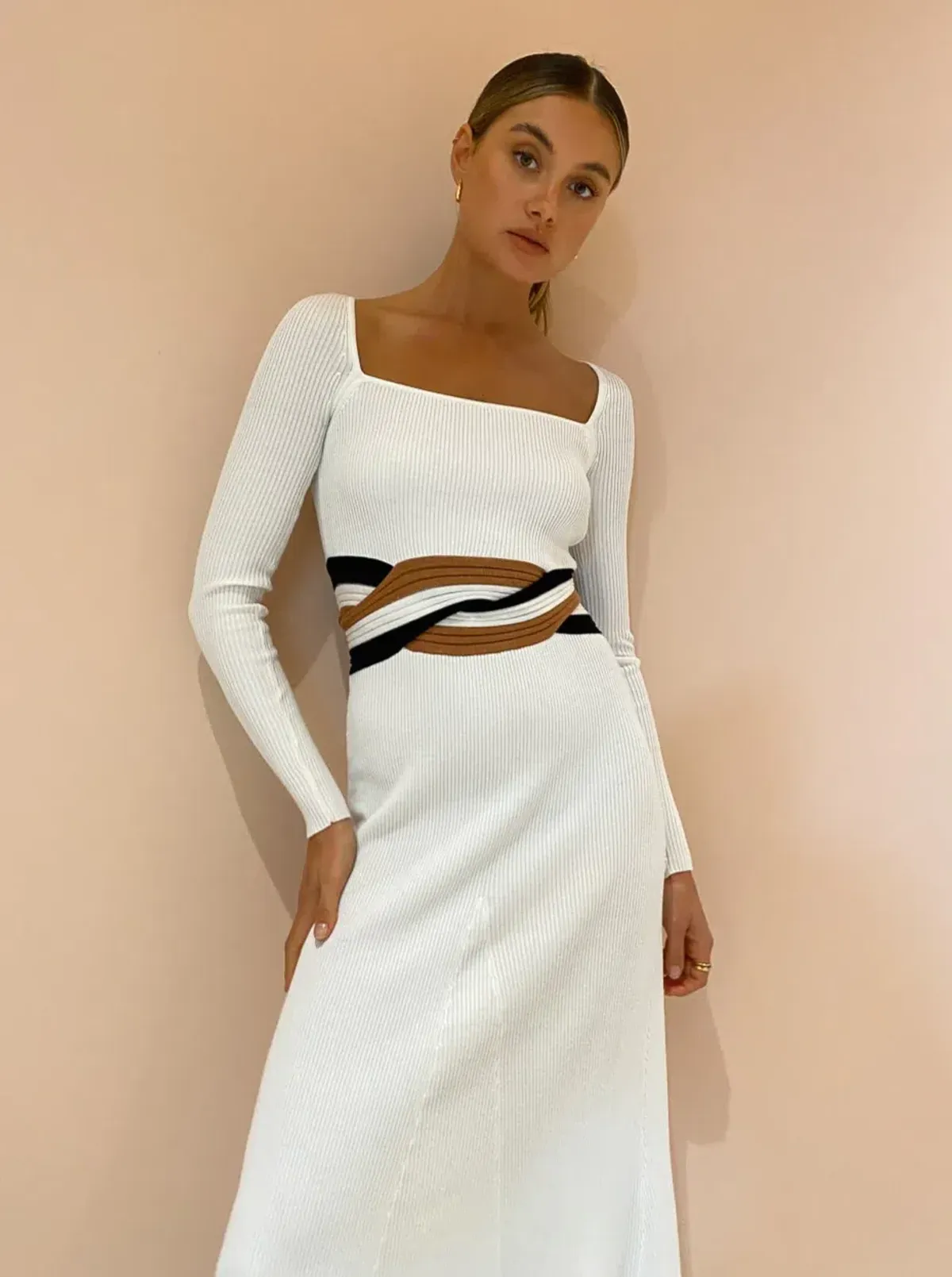 Sovere Inertia Knit Midi Dress White Size 6 - Image 2