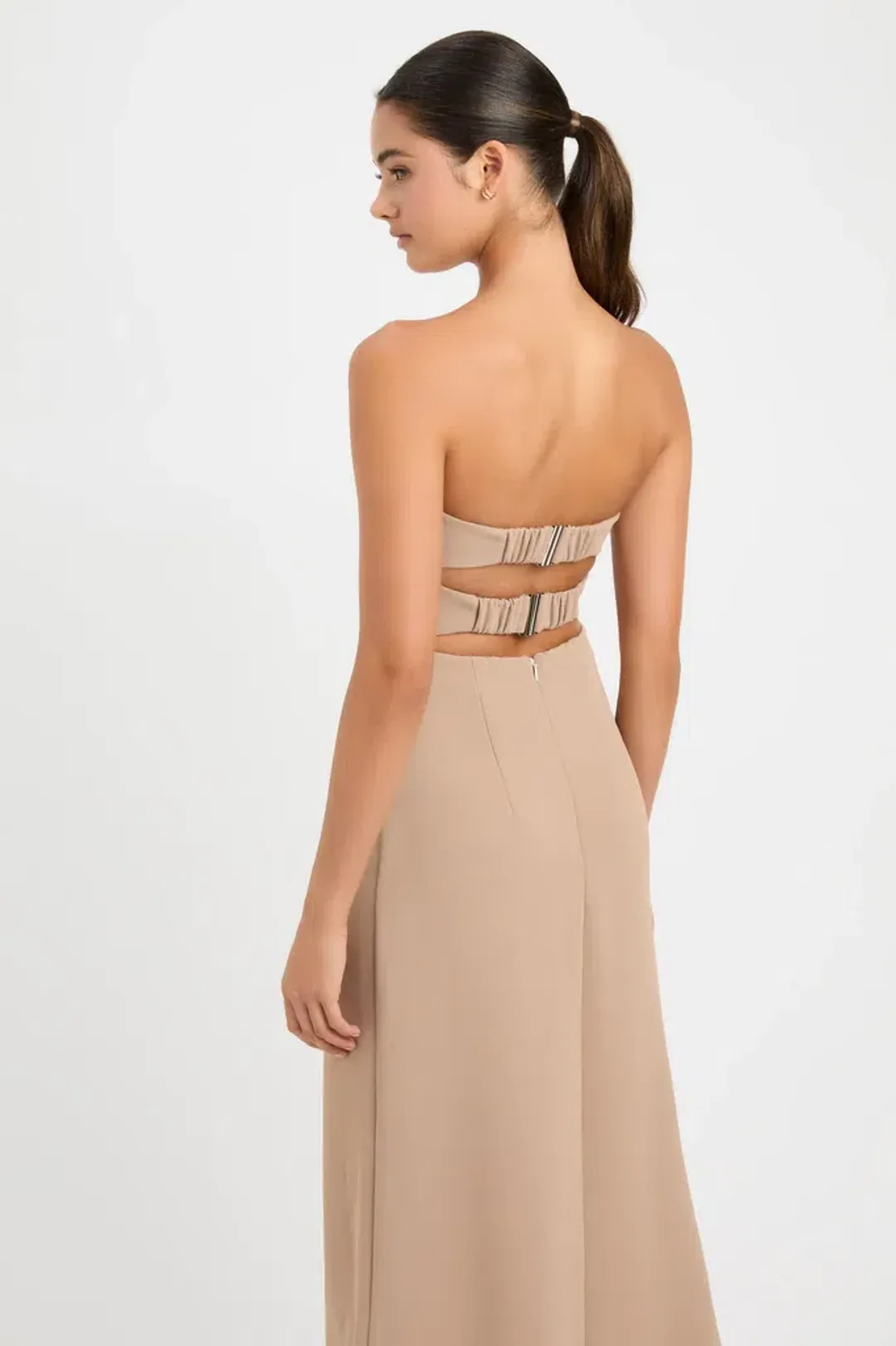 Kookai Alpha Strapless Midi Dress Sirocco Beige Size 12 for rent on The Volte - main image