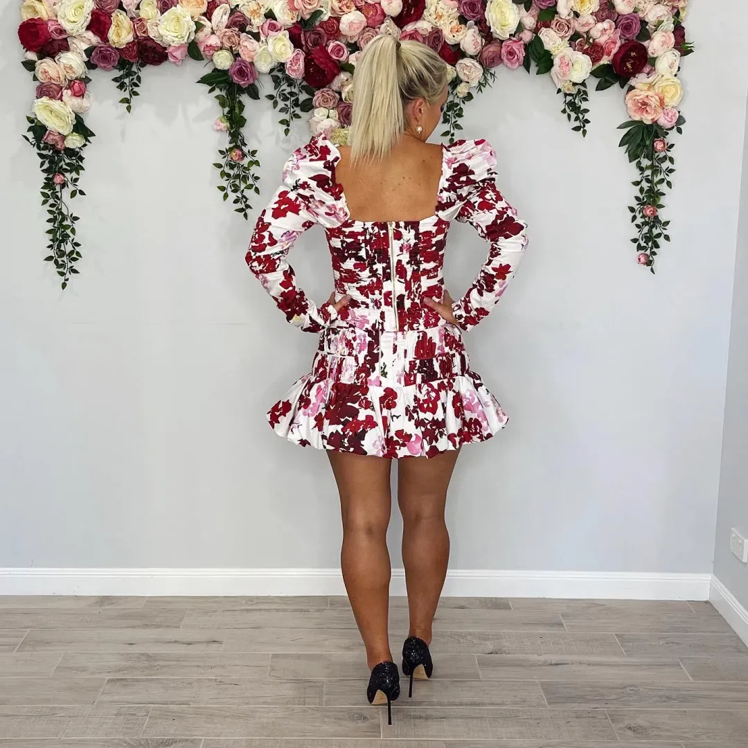 Aje Marlene Roses Ruched Top & LA Vie Bubble Mini Skirt Set Print Size 10 for rent on The Volte - main image