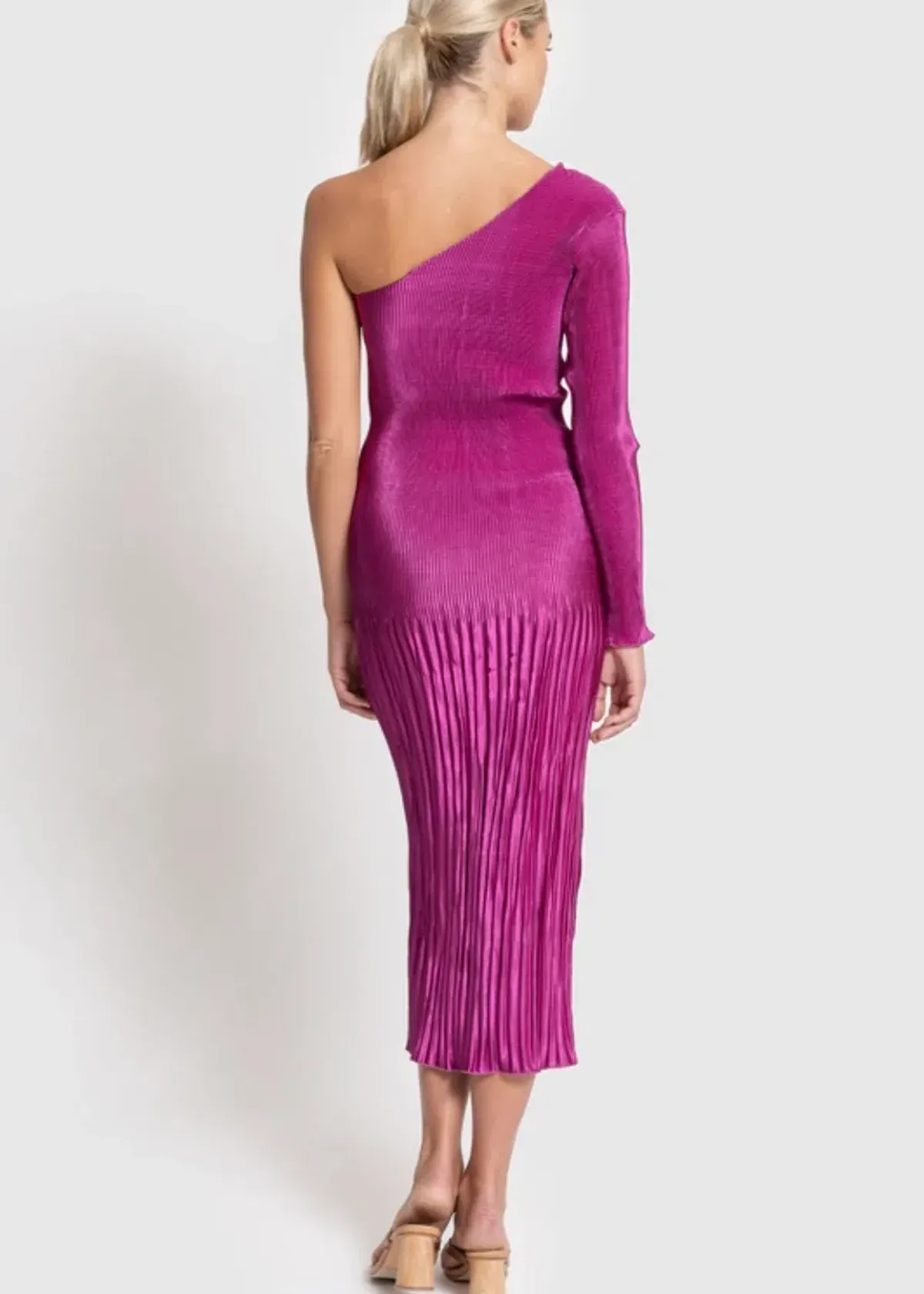 L'Idee Soiree One Shoulder Long Sleeve Dress Magenta Size 10 - Image 5