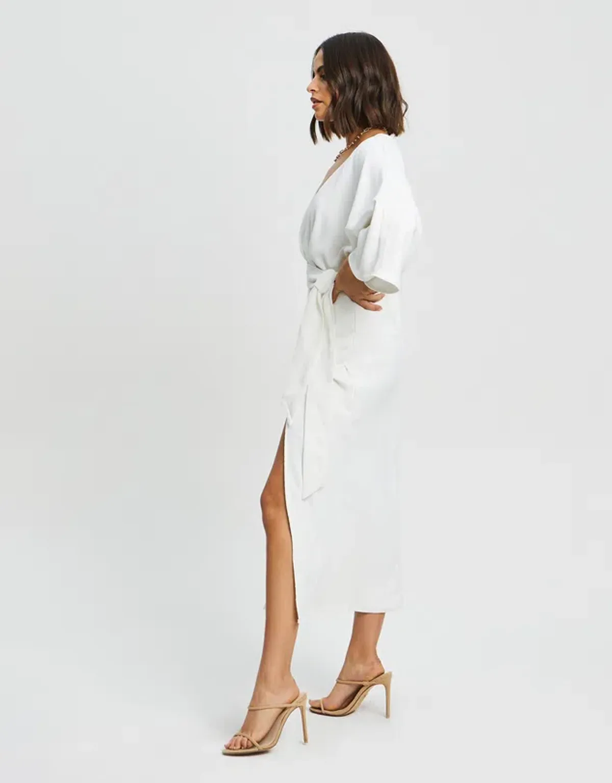 Tussah Midi Dress in White Size 8 - Image 3