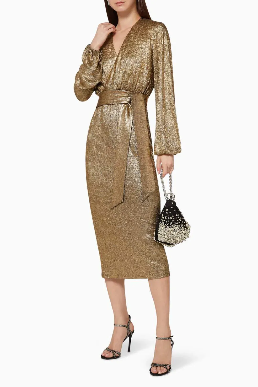 Elle Zeitoune Chase Gold Midi Dress Size 10 for rent on The Volte - main image