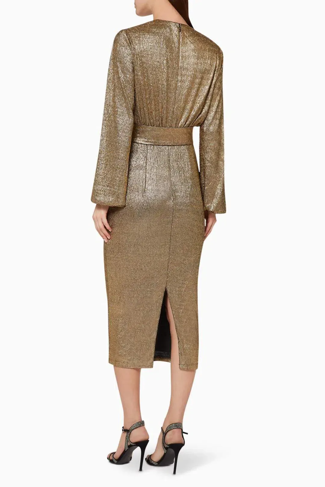 Elle Zeitoune Chase Gold Midi Dress Size 10 for rent on The Volte - main image