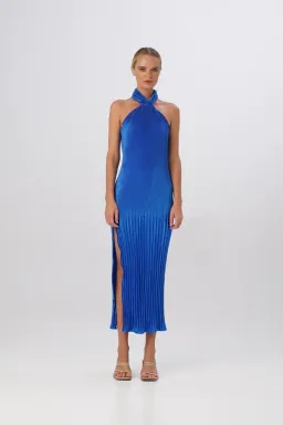 L'Idee The Soirée Pleated Halter Gown MOROCCAN Blue Size 8 for rent on The Volte - image 2