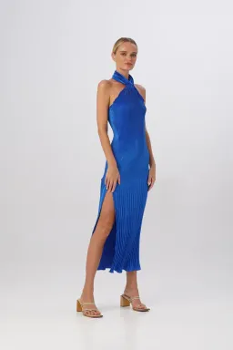 L'Idee The Soirée Pleated Halter Gown MOROCCAN Blue Size 8 for rent on The Volte - image 1