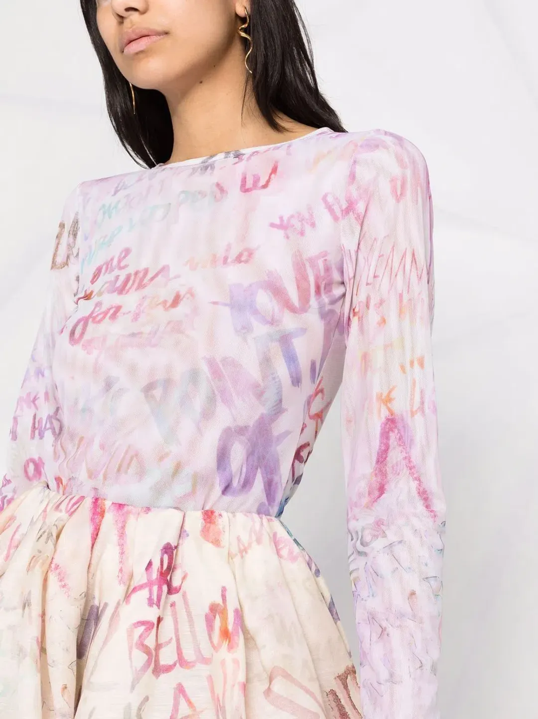 Zimmermann Dancer Gathered Mini Skirt and Bodysuit Ivory Graffiti Size 0/AU 8 for rent on The Volte - main image