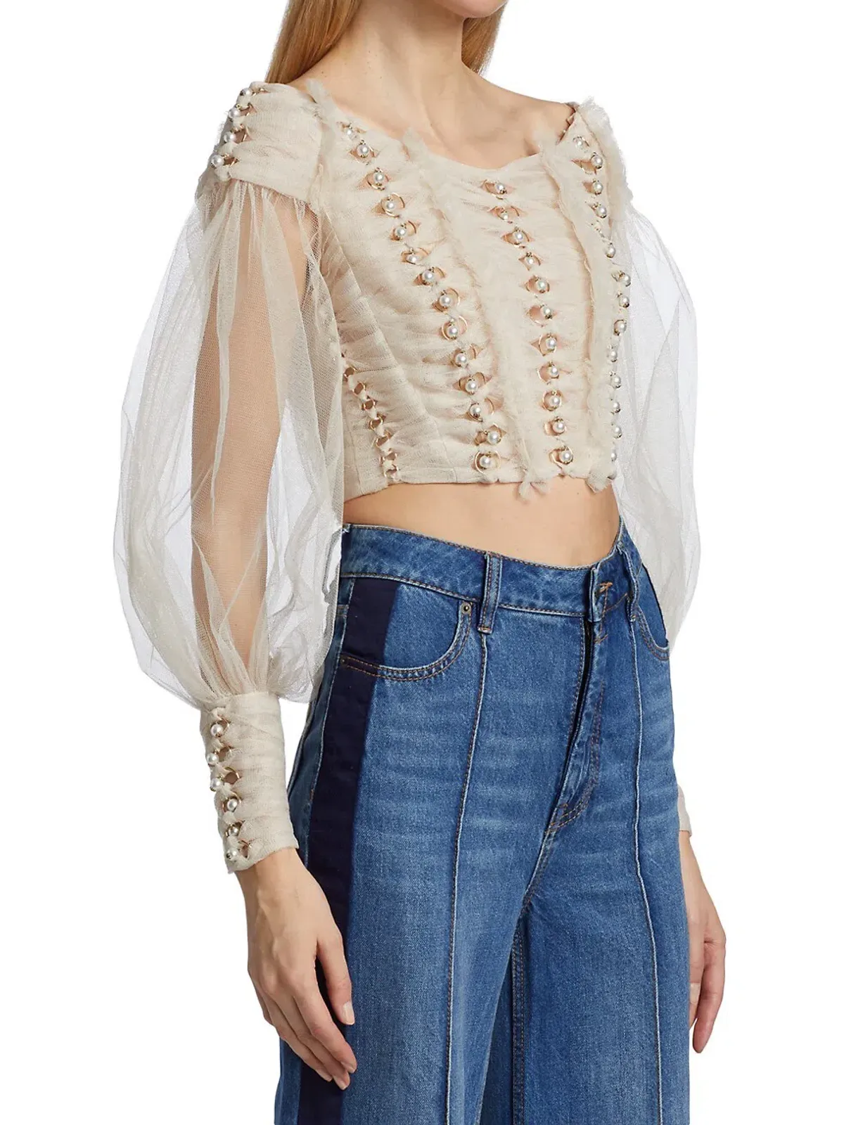 Zimmermann Rhythmic Chain Pearl Bodice Milk Size 0/Au 8 - Image 2