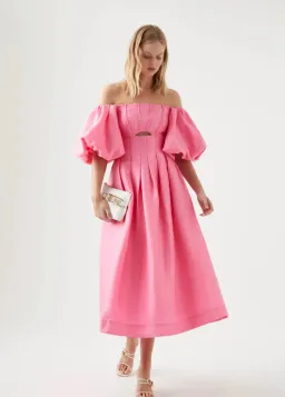 Aje Eugenie Off Shoulder Midi Dress Pink Size 10 for rent on The Volte - image 1