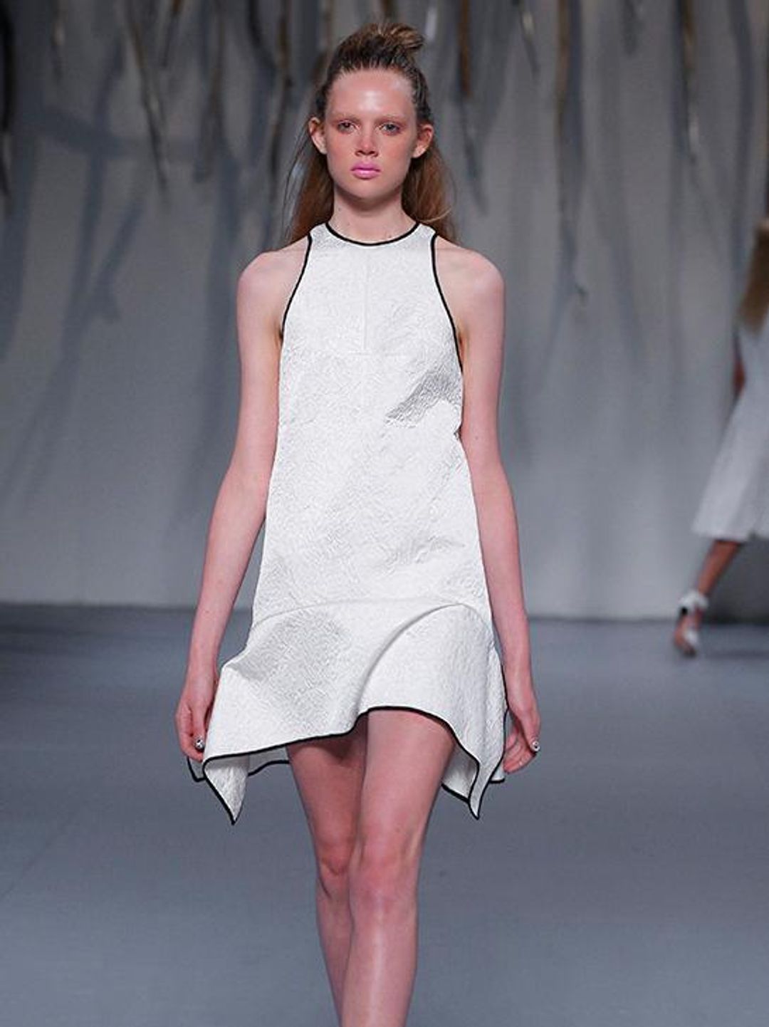 'Watson x Watson' White Baroque Textured Fabric with Black Trim Dress Size 8 for rent on The Volte - main image