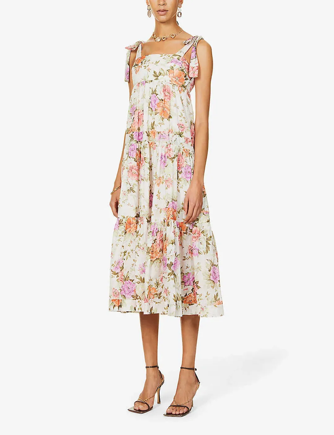 Zimmermann Pattie Floral Print Cotton Midi Dress Cream Floral Size 4 for rent on The Volte - main image