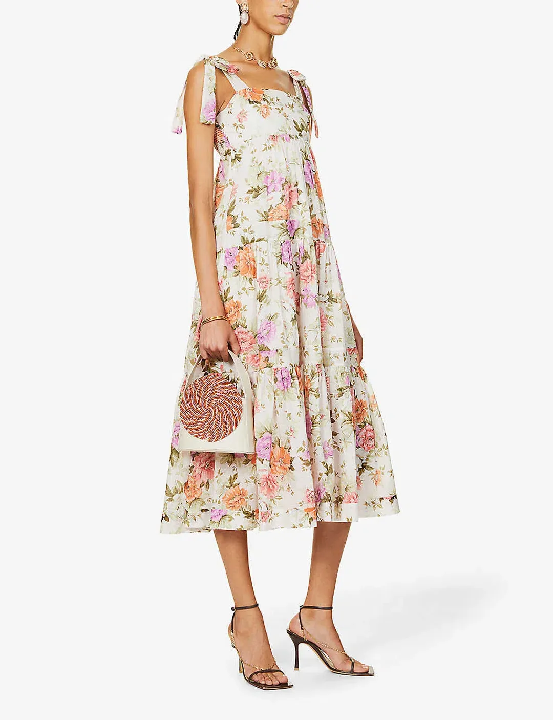 Zimmermann Pattie Floral Print Cotton Midi Dress Cream Floral Size 4 for rent on The Volte - main image