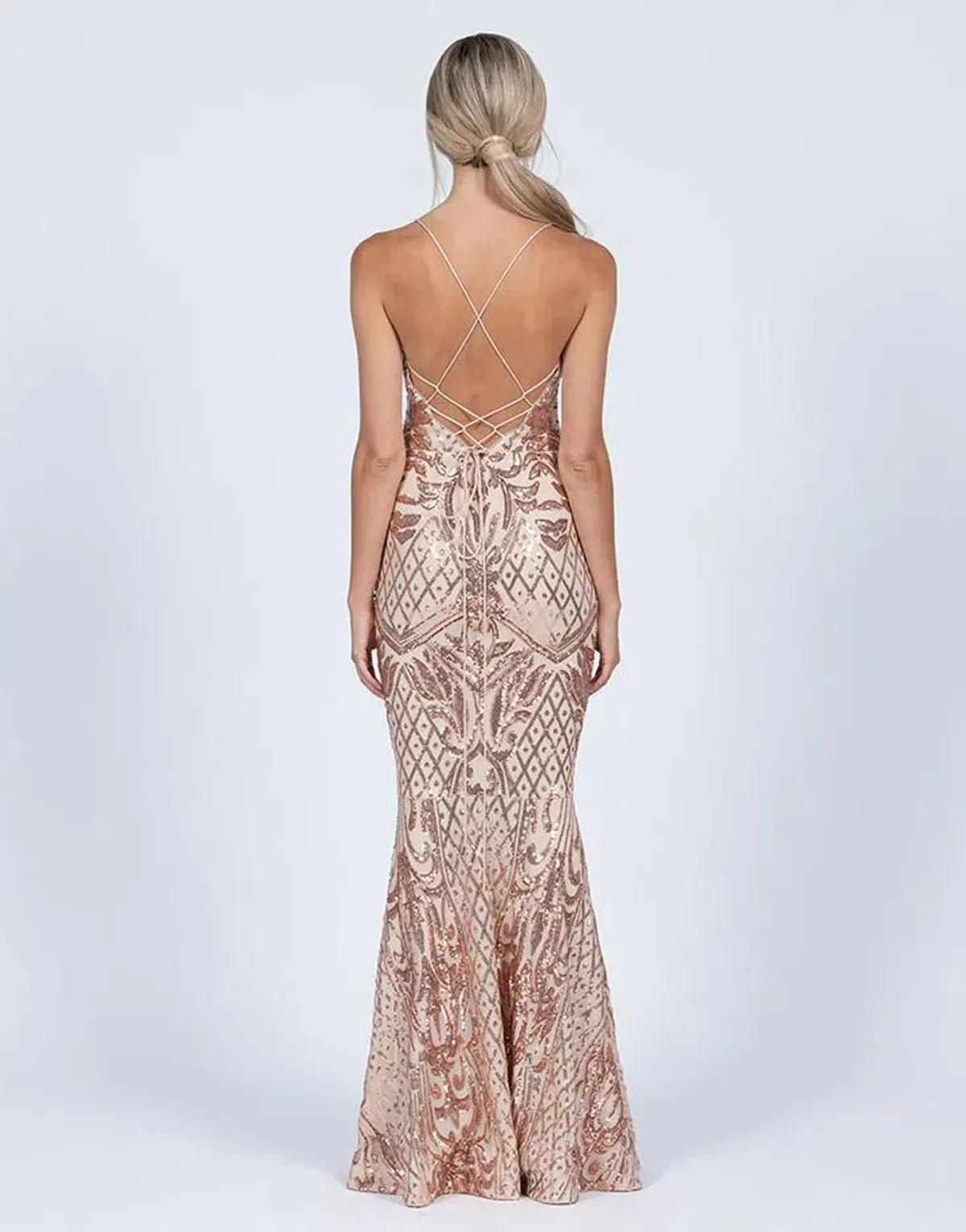 Bariano Serpentine Scoop Gown Gold Sequin Size 10 - Image 2