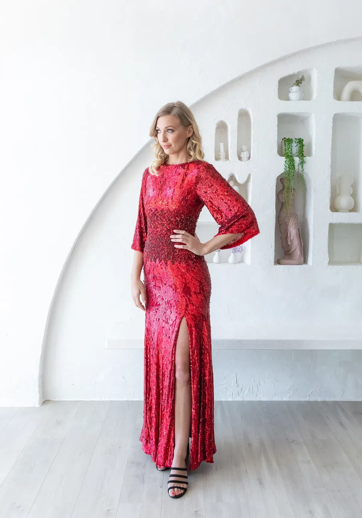 Rachel Gilbert Capella Sequin Gown Red Size AU 8 - Image 3