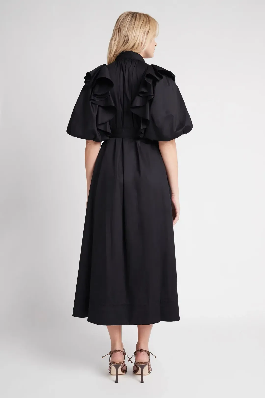 Aje Poised Frill Sleeve Midi Dress Black Size 10 for rent on The Volte - main image