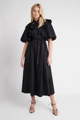 Aje Poised Frill Sleeve Midi Dress Black Size 10 for rent on The Volte - image 1